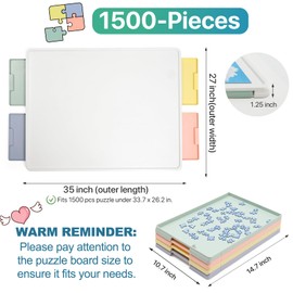 Playboda 1500 Pieces Rotating Plastic Puzzle Board with Drawers and Cover, 35"x27" Portable Spinning Jigsaw Puzzle Table for Adults, Upgraded Lazy Susan, Ideal Gift for Mum