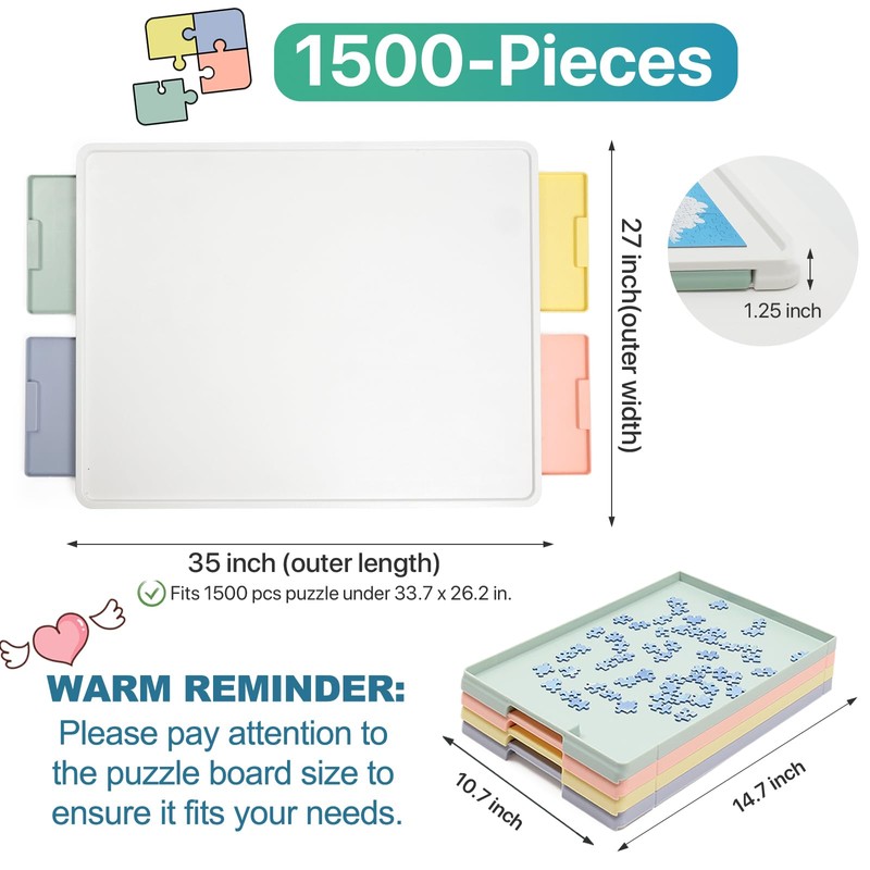 Playboda 1500 Pieces Rotating Plastic Puzzle Board with Drawers and