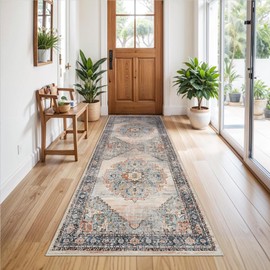 TOPRUUG Washable Runner Rug 3x8 - Hallway Runner Rug Kitchen Rugs and Mats Non Skid Washable Waterproof Carpet Runner for Living Room Bedroom Bathroom (Blue, 3X8)