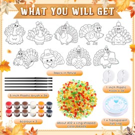 Pasimy 36 Sets Thanksgiving Suncatchers Ornaments Decorations Turkey Paint Craft Kits Thanksgiving Window Paint Art Suncatchers Craft Kits Autumn Activities Project for Kids Classroom Home