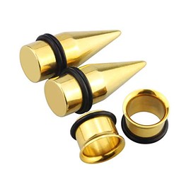 Awinrel Stainless Steel 1/2" Ear Gauge Taper Stretching and Single Flare Plugs Flesh Tunnel Kit with O-ring 2 Pairs Gold 12mm