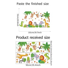 Safari Animals Wall Decals, Jungle Theme Nursery Wall Stickers, 39.7x21 inches, Monkey Lion Giraffe Elephant Zebra for Kids Room Decor