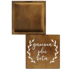 Sorority Shop Gamma Phi Beta Wall Art - 10" X 10" Square, Solid Wood Wall Decor, Sorority Name with Olive Leaves Wall Sign, Gift for GPB Sisters