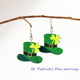 Jovono St Patrick's Day Earrings, Irish Green Drop Earrings Party Ear Accessories for Women and Girls (hat)