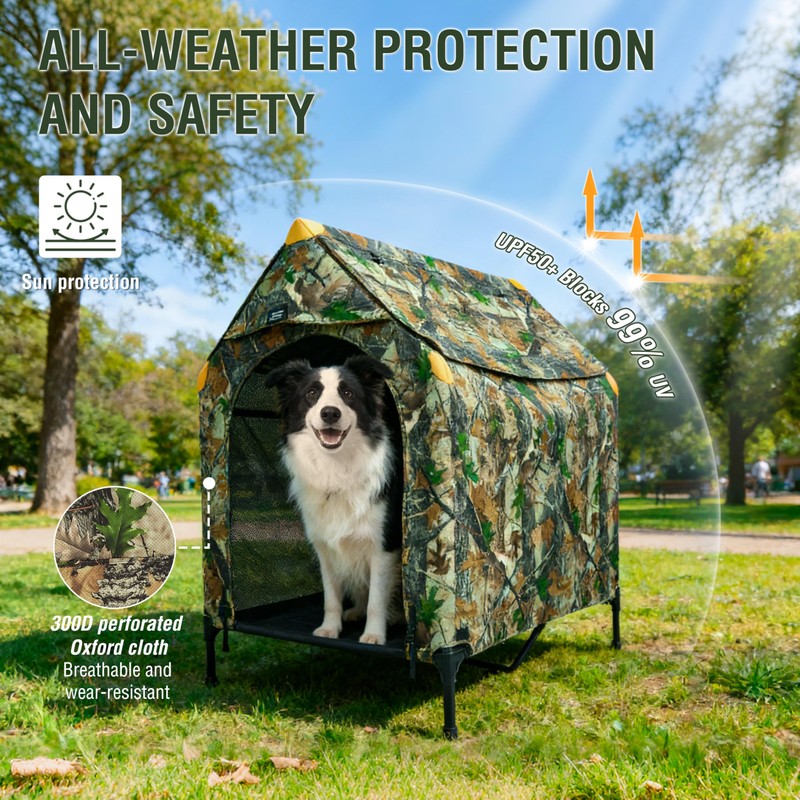 Privacy Outdoor Dog House & Elevated Bed 2-in-1, UPF50+ Sun