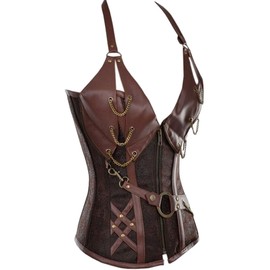 Alivila.Y Fashion Womens Steel Boned Retro Goth Steampunk Corset 908-Coffee-M