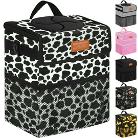 ELONGRIVER Car Trash Can for Car with Lid Leak Proof, Cute Car Can Trash Bag Hanging, Vehicle Trash Can for SUV Truck Van, Car Garbage Can for Back Front Seat Cow Print