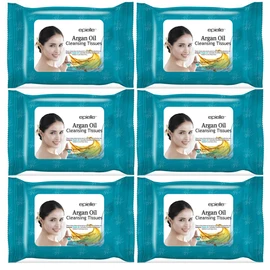 Epielle Argan Oil Makeup Remover Wipes, Gentle Daily Facial Cleanser Towelettes, Remove Dirt, Oil & Waterproof Mascara, Vegan & Cruelty-Free, 30 Count (Pack of 6)