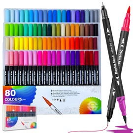 Lurmivex 80 Colours Dual Tip Brush Pens, Fineliner And Felt Tip Colouring Pens Art Set for Writing, Drawing, Painting, Sketching, Calligraphy