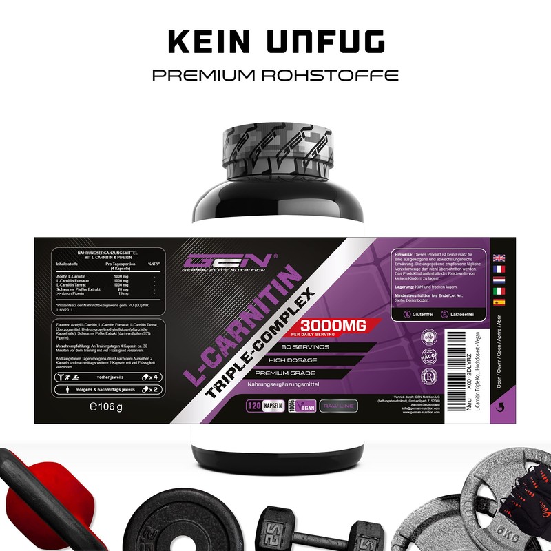 L-Carnitine Triple Complex, 3000 mg per daily serving - Premium: