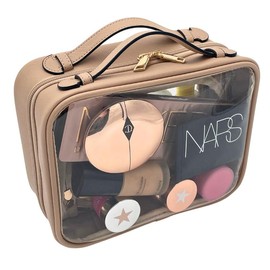 JAZD Clear Makeup Bag Toiletry Bag for Women Cosmetic Case Large Capacity Travel Make Up Bag Organizer Transparent Storage Compartment TSA Approved:_BROWN