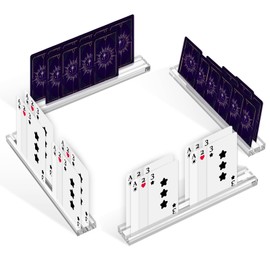 4Pcs Transparent Acrylic Playing Card Holder with Double Groove Base Versatile Game Cards Holder Easy to Clean Card Game Organizer for 4 Players Tabletop Use