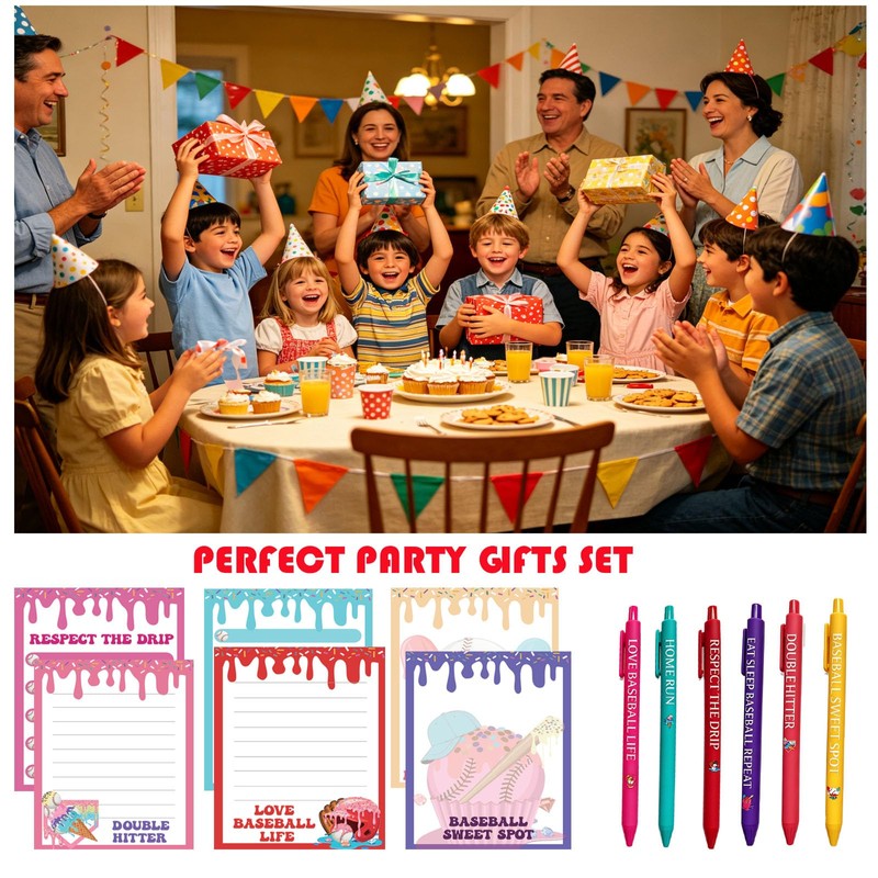 Ice Cream Drip Baseball Sticky Notes and Pens 24Set Baseball