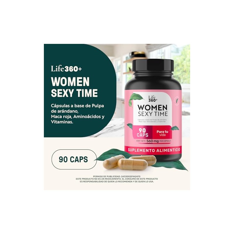 Life 360 Women Sexy Time Cápsulas Maca Roja Tirosina Vitaminas