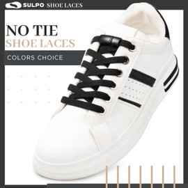 SULPO Shoelaces without Tying - 2 Pairs Shoelaces Quick Release - Elastic Shoelaces, 100 cm Long, Flat Rubber Shoelaces, No Tie Trainers Shoelaces, black