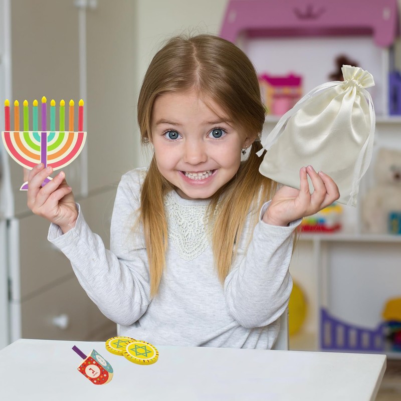 Mini Hanukkah Children Wooden Chanukah Menorah Multicolor with Removable Candles