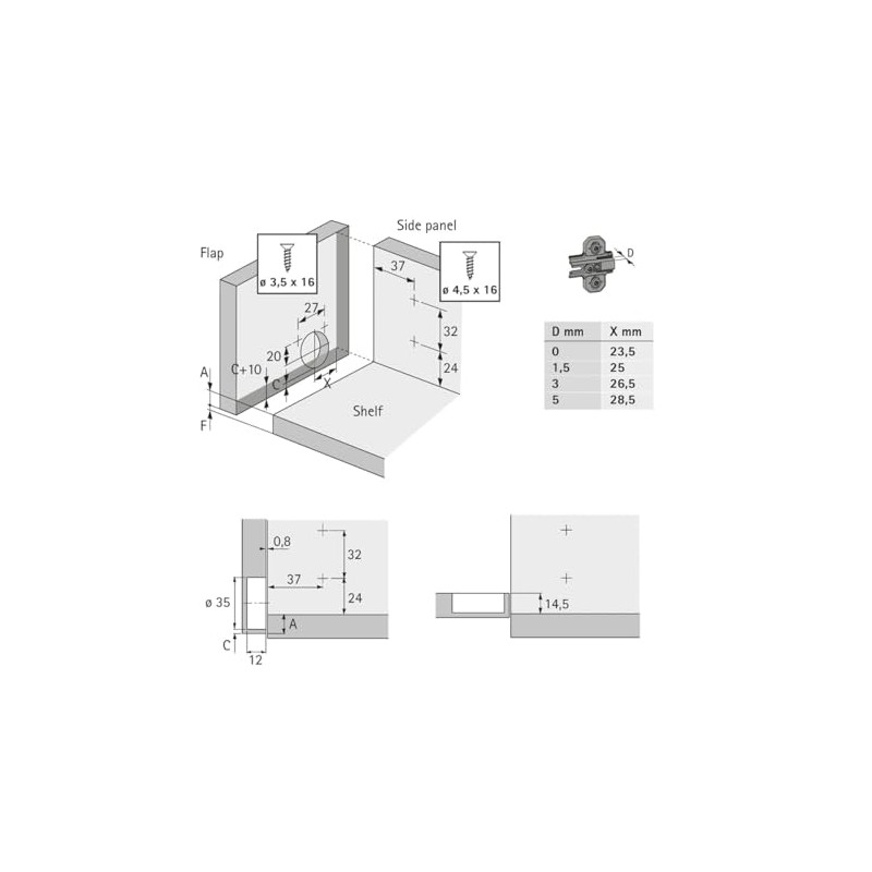Markant 7.1 Flap Hinge Nickel-Plated Right Only 35 mm Pot