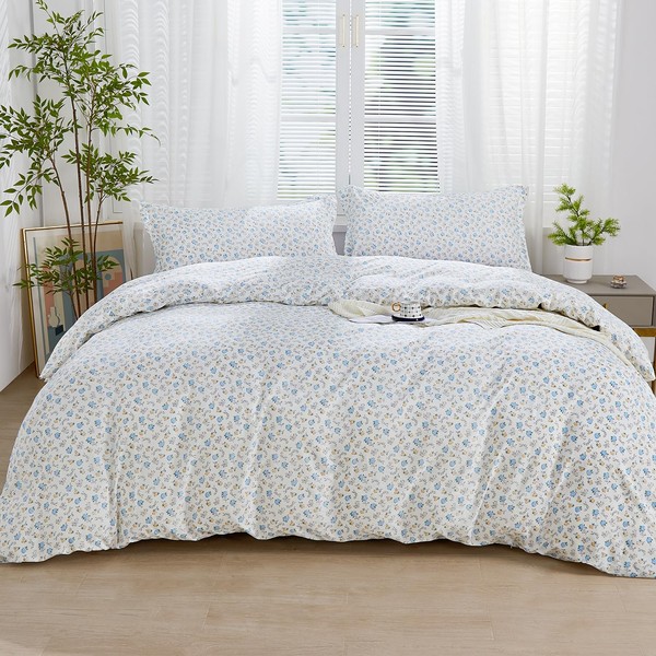 SAPHREAS Blue Yellow White Floral Duvet Cover Set Soft Microfiber