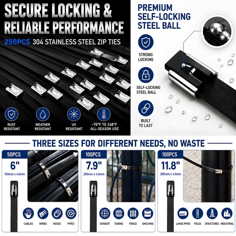 ZyCooom Stainless Steel Zip Ties Gun Kit with 304 Metal