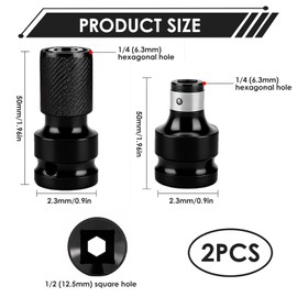Pack of 2 Impact Wrench Bit Adapter, 1/2 to 1/4 Inch Bit Holder Socket Adapter, Hex Adapter Made of Steel, Applicable Electric Screwdriver Drill, Impact Ratchet Wrench Screwdriver Bit