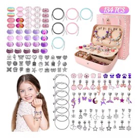 Nasjac Kit para Hacer Pulseras Niñas, 134 Piezas Cuentas para Hacer Pulseras, Kit de Joyería con Caja de Regalo, Artesanía DIY para Fabricación Collares, Regalo Navidad Niños
