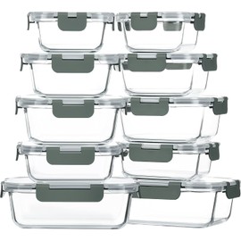 M MCIRCO 10-Pack Glass Food Storage Container with Lids, Airtight Lunch Bento Boxes, Glass Meal Prep Container,Microwave, Oven, Freezer and Dishwasher Friendly