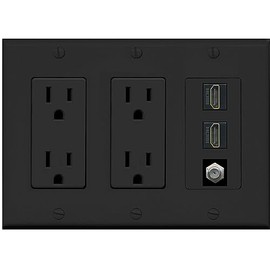 Coax 2 HDMI Wall Plate-2 Outlet Black/Black
