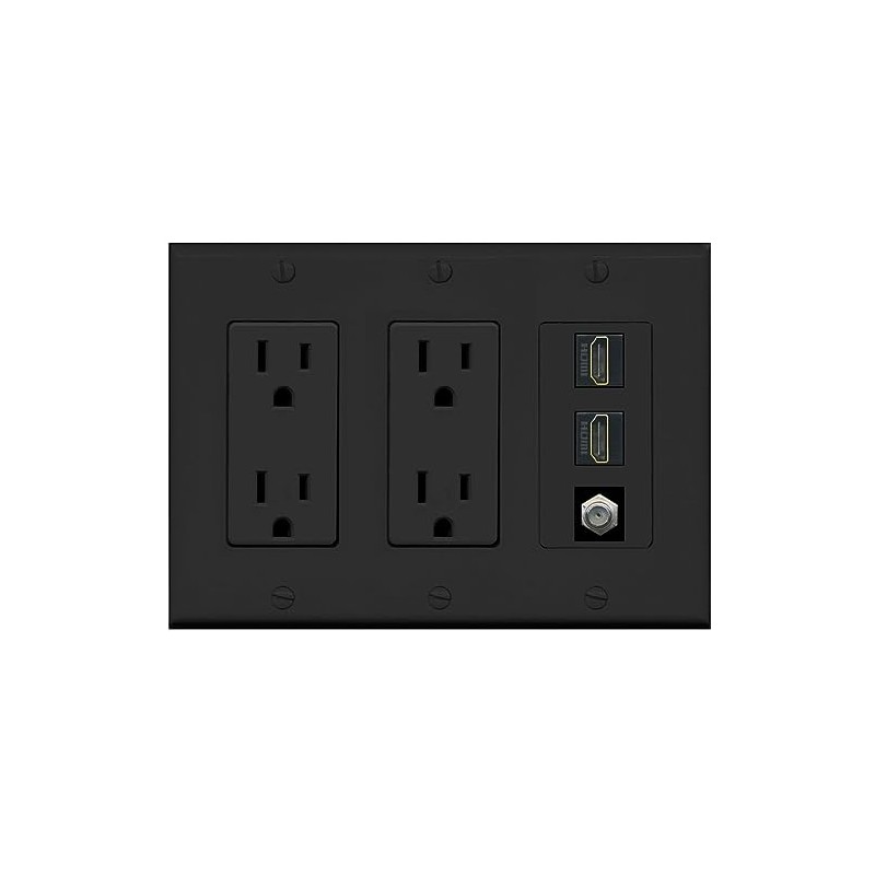 Coax 2 HDMI Wall Plate-2 Outlet Black/Black