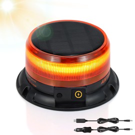 AnTom Solar LED Amber Strobe Light, Rechargeable 360° Flashing Warning Beacon Light with 9 Modes, Magnetic Base & IP68 Waterproof for Vehicles, Trucks, and Outdoor Emergencies