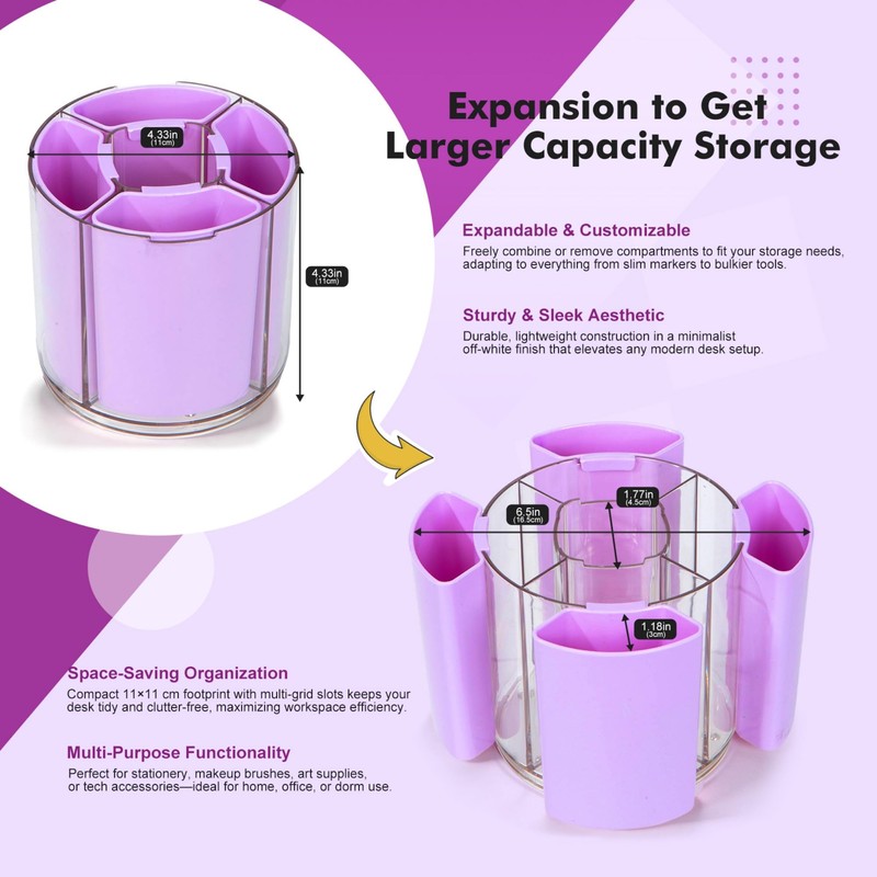 Comix 360° Rotating Pen Holder for Desk, Purple Pencil Holder