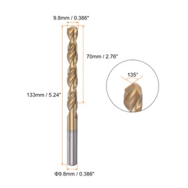 sourcing map Twist Drill Bit 9.8mm Titanium Coated (HSS-E) M42 High Speed Steel 8% Cobalt Straight Shank for Stainless Steel Aluminum Alloy Metal
