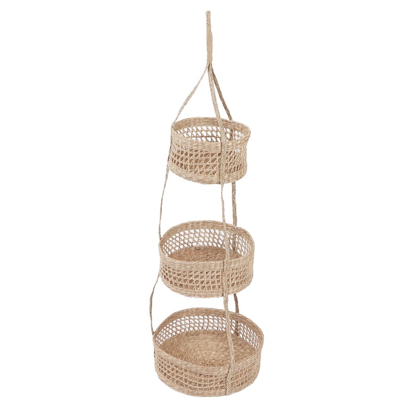Hanging Fruit Basket Rattan 3 Tiers Multifunctional Foldable Elegant Style