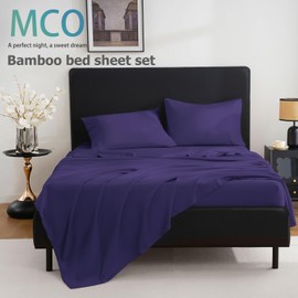 MCO Breathable Bed Sheets Set - Rayon Derived from Bamboo Sheets - Cool Bedding Set with 16" Deep Pocket (4 Pcs, Queen, Purple Eggplant)