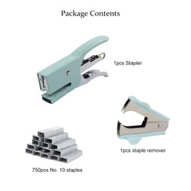 Aacehlh Small Hand-held Stapler Set, 15 Sheet Capacity, includes 750Pcs Staples and A Staple Remover, Mini Desktop Stapler for Office, School, Home or Travel Use. (Mint Green)