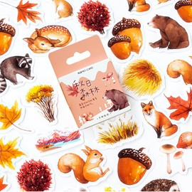 46 Pcs Autumn Theme Stickers, Autumn Stickers, Autumn Leaves Animals Maple Leaf Mushroom Stickers for Autumnal Decorations, Scrapbooking, Decorating Various Items, Waterproof, Autumnal