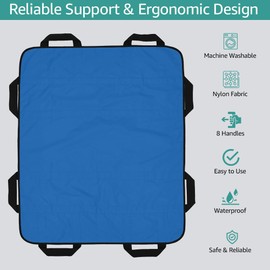 50" x 40" Positioning Bed Pad with Handles Washable Draw Sheets for Hospital Bed Ridden Patient Clothes Waterproof Glide Sheets for Patients Moving Pad for Lifting &Transfer Sheet Nylon, Light Blue