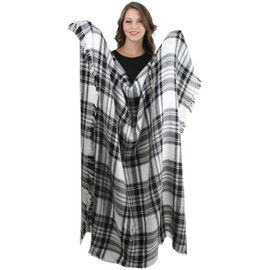 ToBeInStyle Women's Flannel Frayed Edge Blanket Scarf - White/Black