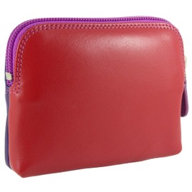 Small Soft Leather Credit Card Holder and Coin Zip Purse (Purple/Red Multi)(Size: S)