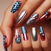 Independence Day Press on Nails Long Square Fake Nails Red