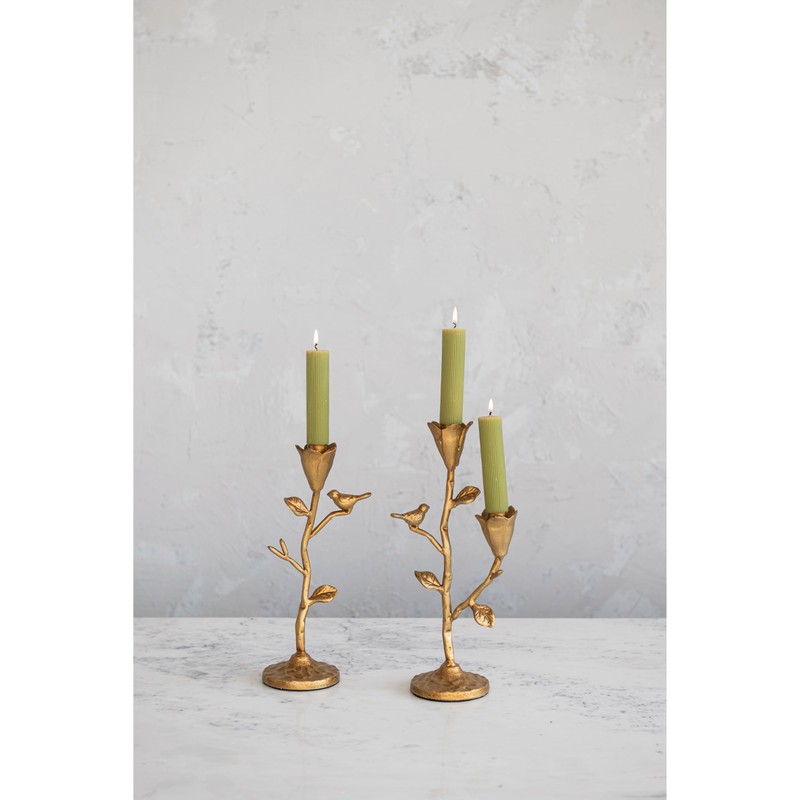 Creative Co-Op Hand-Forged Cast Iron Candelabra with Flowers and Bird,