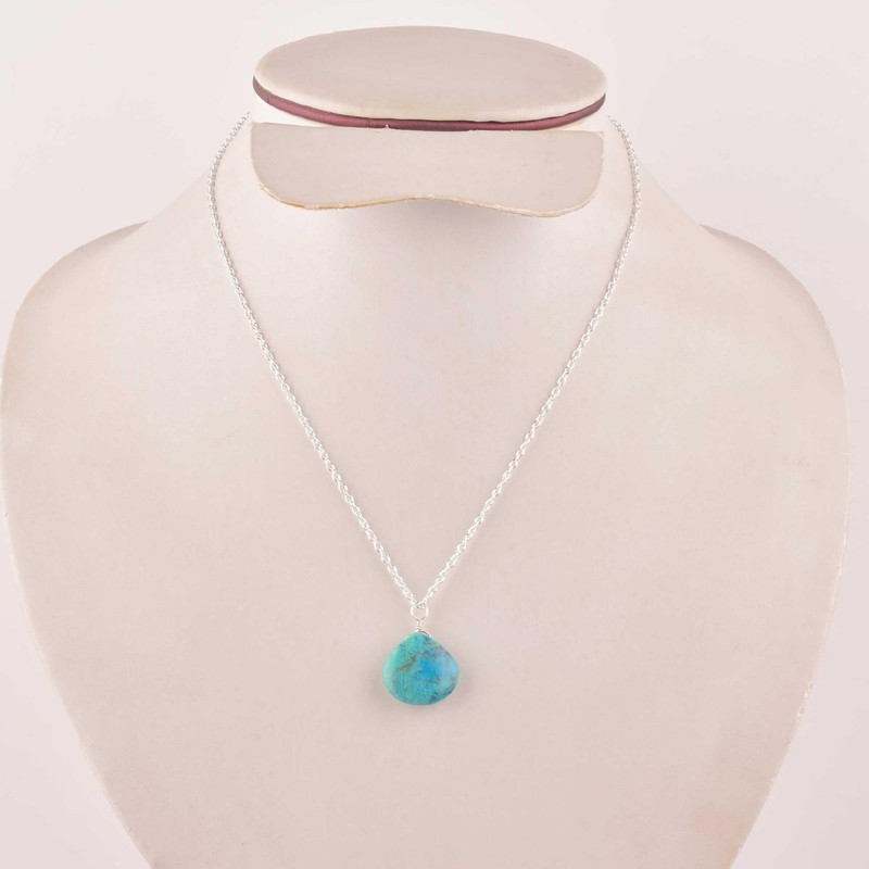 Natural Chrysocolla Crystals Pendant Necklace, Pear Cabochon Gemstone, Healing Crystals,