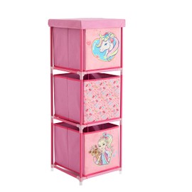 Nickelodeon JoJo Siwa 3-Tier Fabric Storage Organizer with Unicorn Design and Removable Lid - Perfect for Kids' Room or Playroom