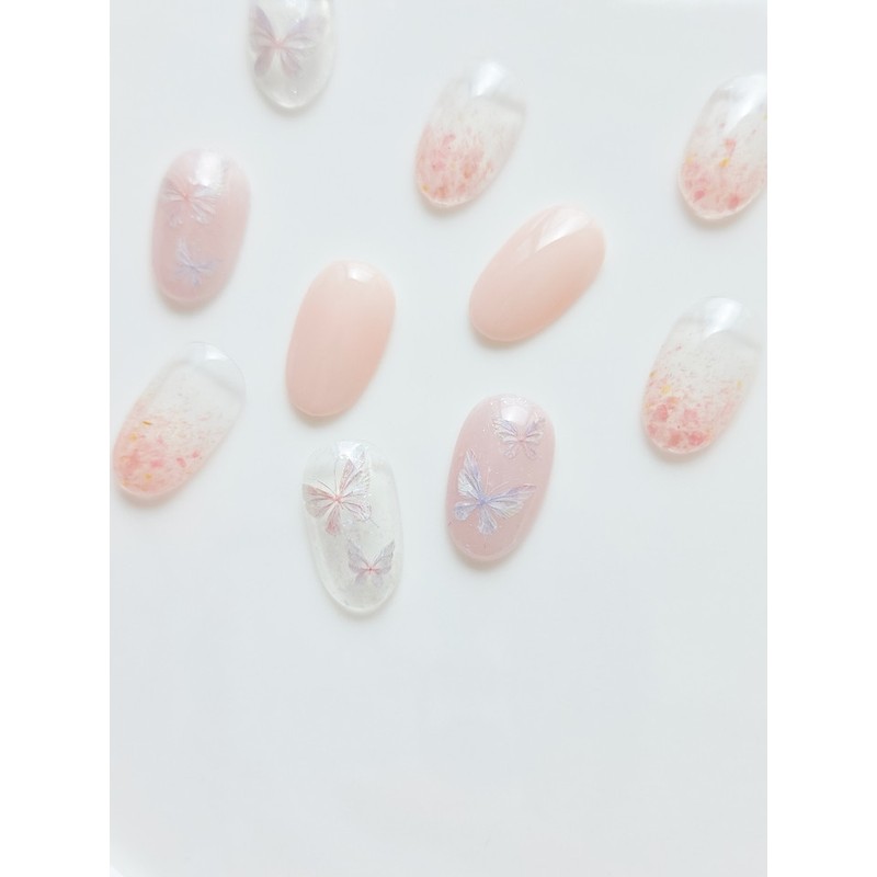 Butterfly nail glitter gradient handmade nail tip - Ballerina /
