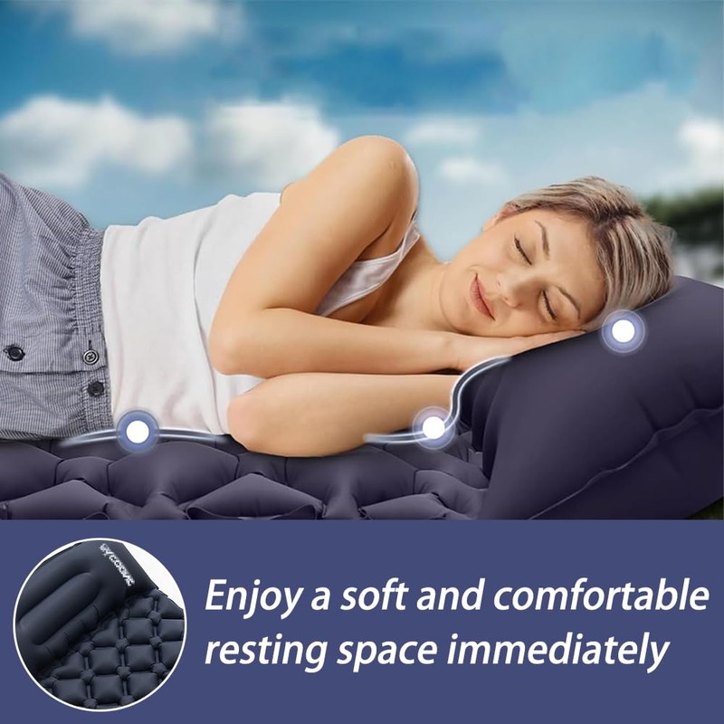 Camping Mattress Sleeping Pad, Portable Lightweight Inflatable Sleeping Mat, Built-in