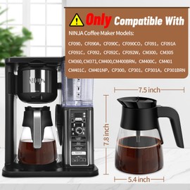 10 Cup Coffee Pot Replacement for Ninja Coffee Maker CM401 CM371 CP301 CM300 CM400 CF091, Glass Carafe Replacement with Brew-Through Lid, Ninja Coffee Pot Replacement with Sturdy Handle