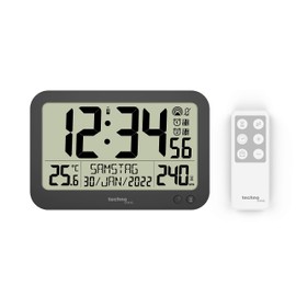 technoline WS8026 Digital Radio-Controlled Clock with Remote Control, Office Clock, Meeting Clock, Radio-Controlled Clock with Temperature Display, Timer up to 240 Minutes, Small Clock, 22.3 x 14.8 cm