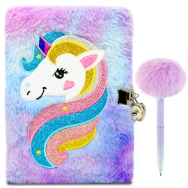 Cuackamily Unicorn Notebook,Secret Diary for Girls,Plush Journal with Lock,Sparkly Unicorn Diary set with Pen,A5 Writing Drawing Notepad Stationary Set Toys Gift for 6 7 8 9 Year Old Kids Girls Boys