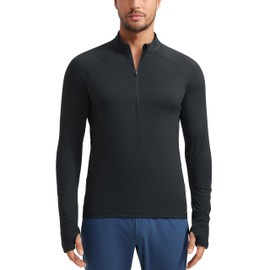 CRZ YOGA Mens Quarter Zip Pullover Long Sleeve Golf Athletic Shirts Mock Neck Workout Running Tops Sweatshirt with Pocket Black Medium