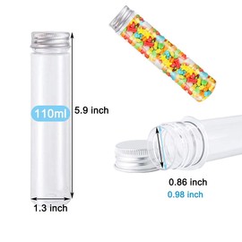 LATRAT 12 Pcs Plastic Test Tubes with Screw Cap (110ml) Container for Cosmetic Travel Lotion Candy Test Tubes Storage Trasparente