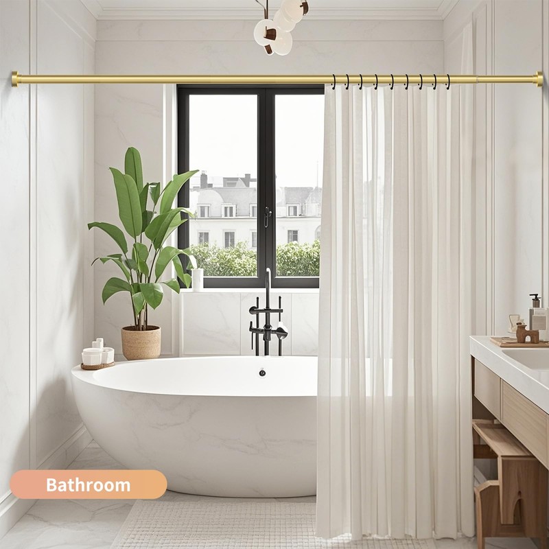 Emlaoe Gold Shower Curtain Rod 34-96 Inches(2.8-8ft) Never Rust Adjustable